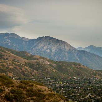 The north face of Mt. Olympus.  The smog here did some interesting color changes on each mountain layer.