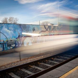 The 1300 S. (Ballpark) trax station in SLC as the southbound train arrives. 