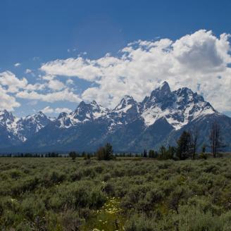 Grand Teton during a warm summer day.  I was surprised how much snow remained on the peaks during the middle of July.  