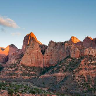 The towering cliffs of Kolob Canyon bid farewell to the sun for the evening.